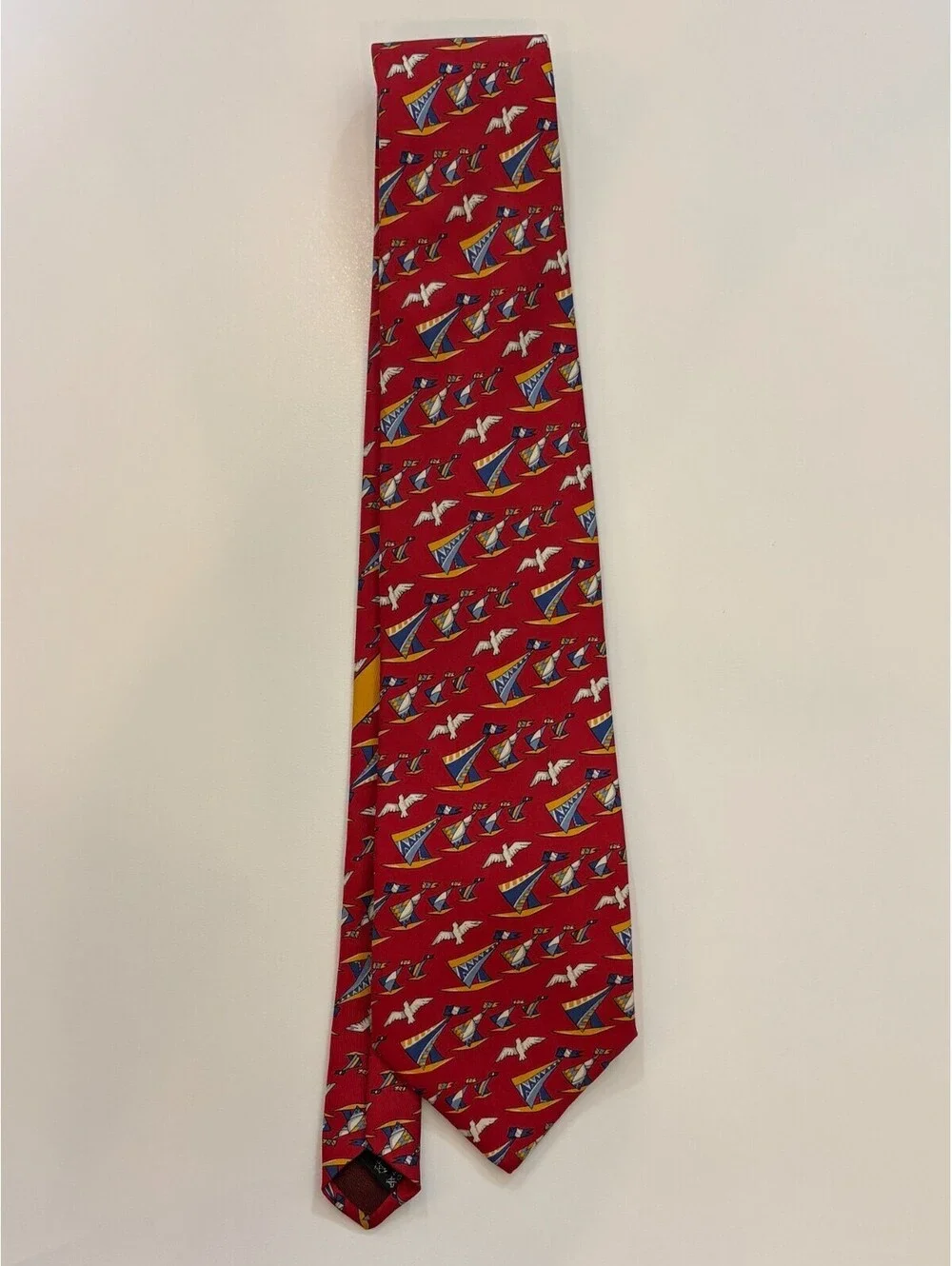 Salvatore Ferragamo Red Sailboat 100% Silk Tie 60